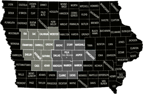 AmeriServ service area- map of Iowa and counties